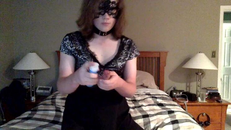 Teen chastity sissy plays with toys